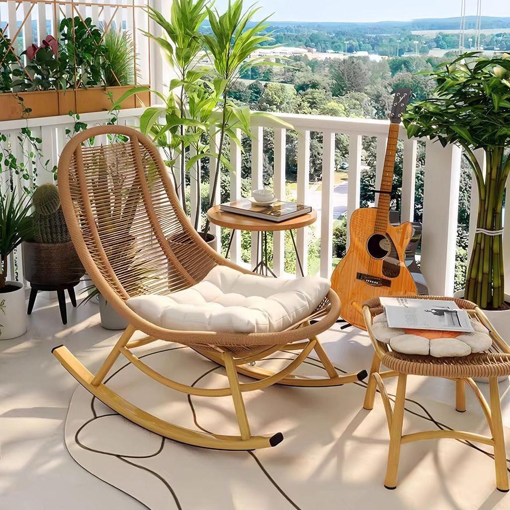 Adult Rattan Rocking Recliner for Garden, Balcony, or Courtyard