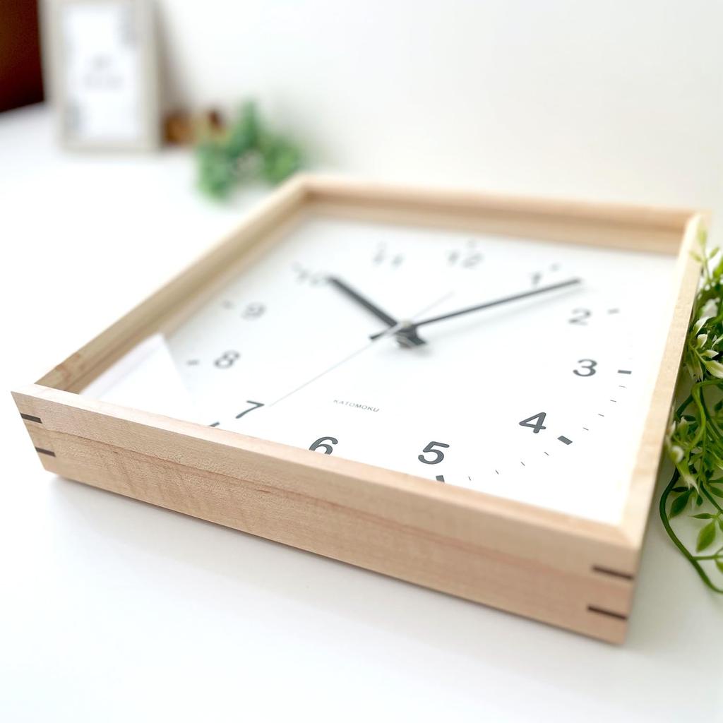 KATOMOKU square clock Maple wall clock with continuous second radio H. km-37HM hand, approx. 25.7cm (SKP clock)