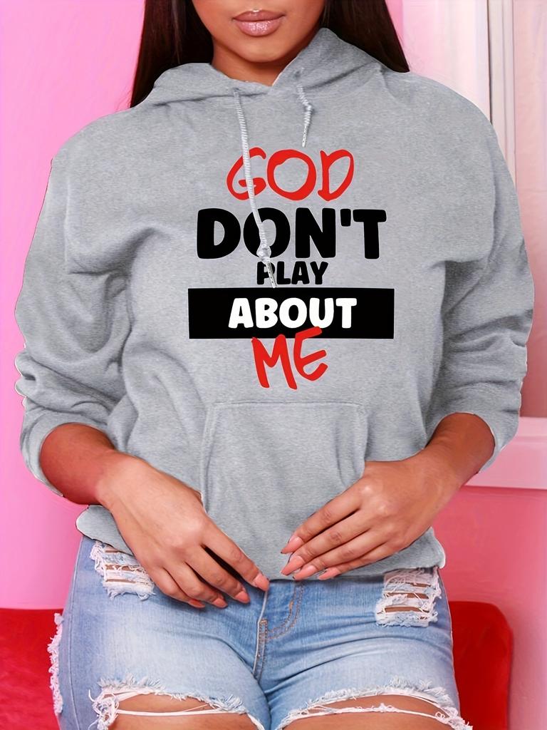 Letter Print Kangaroo Pocket Hoodie Casual Long Sleeve Drawstring Hoodies Sweatshirt Women's Clothing Comfortable and Stylish