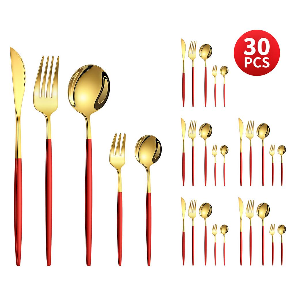 Stainless Steel 30-Piece Tableware Steak Knife, Fork and Spoon 5 Main Pieces Tableware Suit