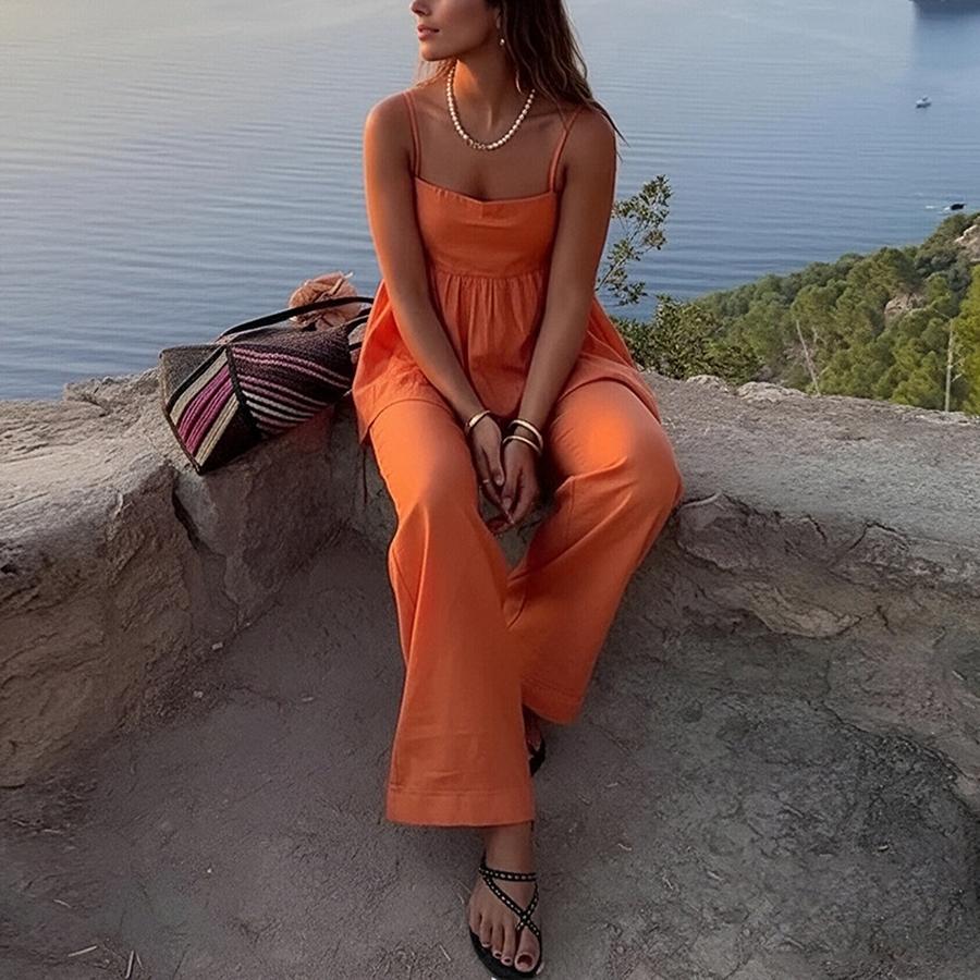 Spring New Arrivals Women's Wear Casual Workwear Solid Color Strappy Straight Leg Pants Fashion Set