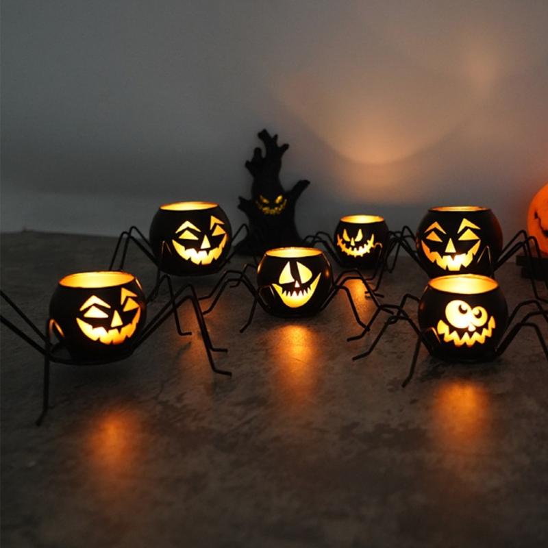 Halloween Candle Holders Tealight Votive Candle Holders with Grimaces,Pumpkin Lanterns Decorative Halloween Centerpieces
