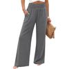 Women High Waist Wide Leg Pants Loose Fit Trousers with Pockets Elastic Waistband Solid Relaxed Fit Casual Trousers for Everyday Wear