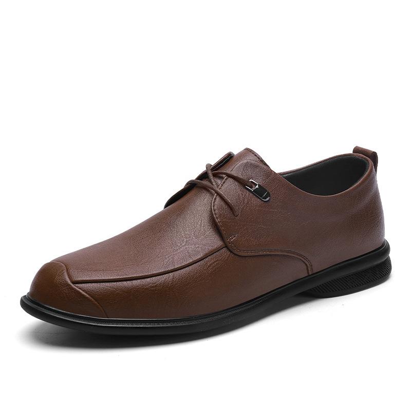 

Мужская дышащая деловая повседневная кожаная обувь Мужская кожаная мягкая подошва с мягкой поверхностью Корейская британская официальная одежда Черные кожаные мужские туфли 44 коричневый
