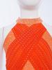 Girls Two Piece Dance Costume Shiny Rhinestones Halter Crop Top and Strappy Back Mesh Overlay Skirt