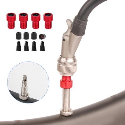4Pcs Presta To Schrader Bike Pump Valves Adaptor Aluminum Alloy Converter Bicycles Tire Valves Converter with Valves Caps