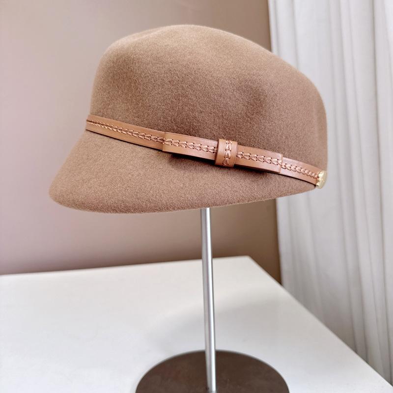 Simple Fashion British Knight Hat 100% Australian Wool Felt Hat Chic PU Leather Bow Fashion Hat