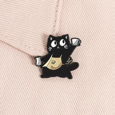 Barista Black Cat Enamel Pin Cartoon Cat Brooches Apron Animals Lapel Badge For Backpacks Bags Adorable Gift For Friends