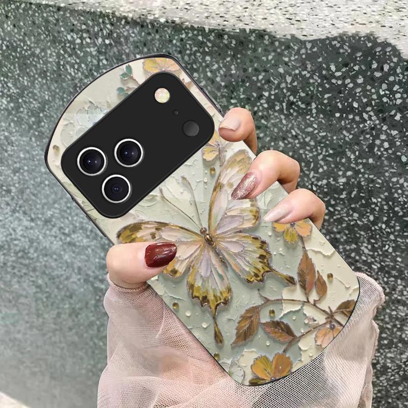Elegante roze vlinder Voor iPhone 17 Air 16 15 14 Pro 13 Plus 12 mini 11 Pro Max XR X 7 8 Elliptische Gehard Glazen Telefoonhoes