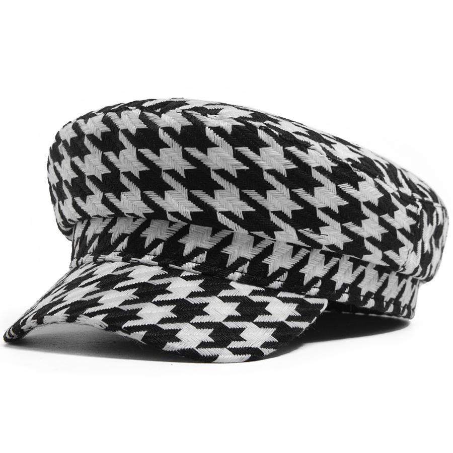 

Houndstooth Beret Newsboy Cap Women Vintage Plaid Baker Boy Hat Causal Visor Flat Caps Ladies For 56-58cm Head Circumference 57 чёрный
