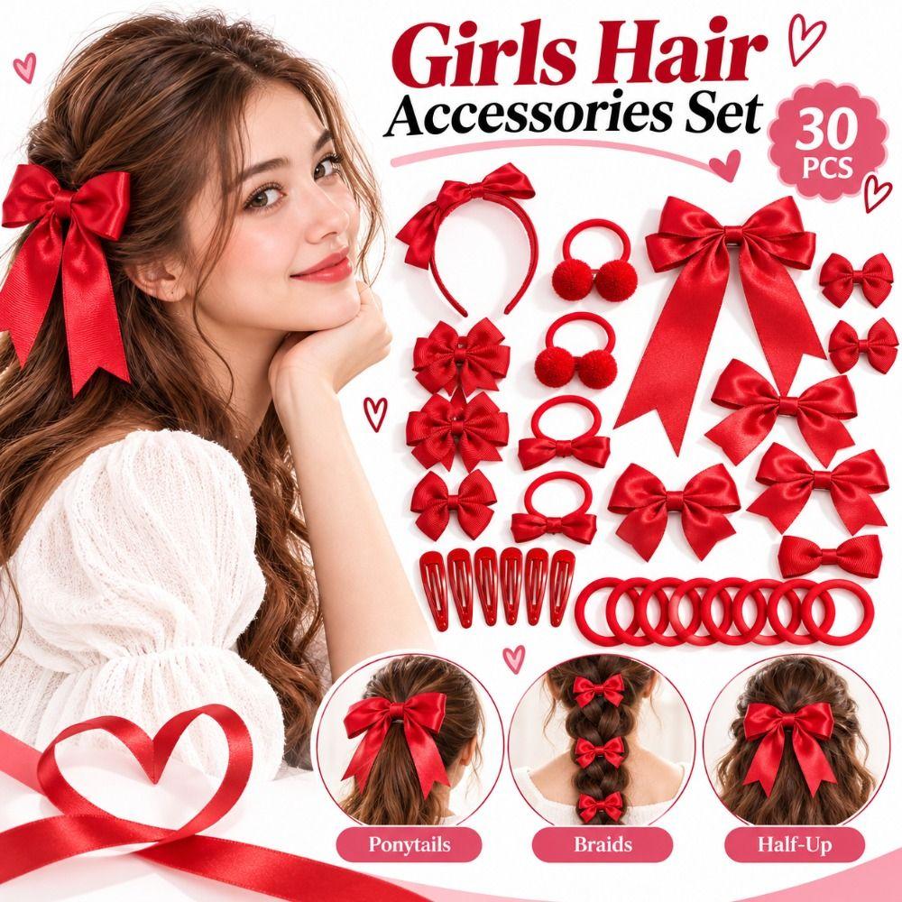 30Pcs/Set Bowknot Bow Hair Clips No Hurt Hair Girls Hair Accessories Set Gifts Hair Bows Set Girls