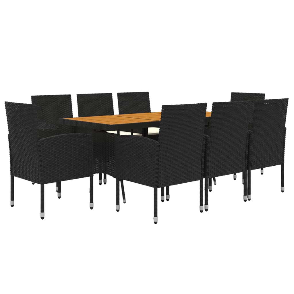 9 Piece Garden Dining Set Poly Rattan Black