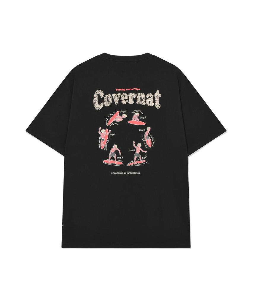 COVERNAT Cool Cotton Surfing Motion Graphic T-Shirt Black