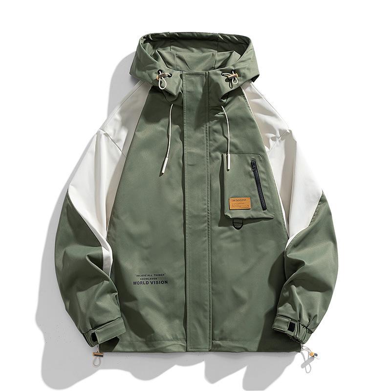 

Men s Plus Size Hooded Color Block Casual Jacket - Trendy, Youthful, Versatile, Loose Fit, Letter Print Design 2XL армія зелений колір