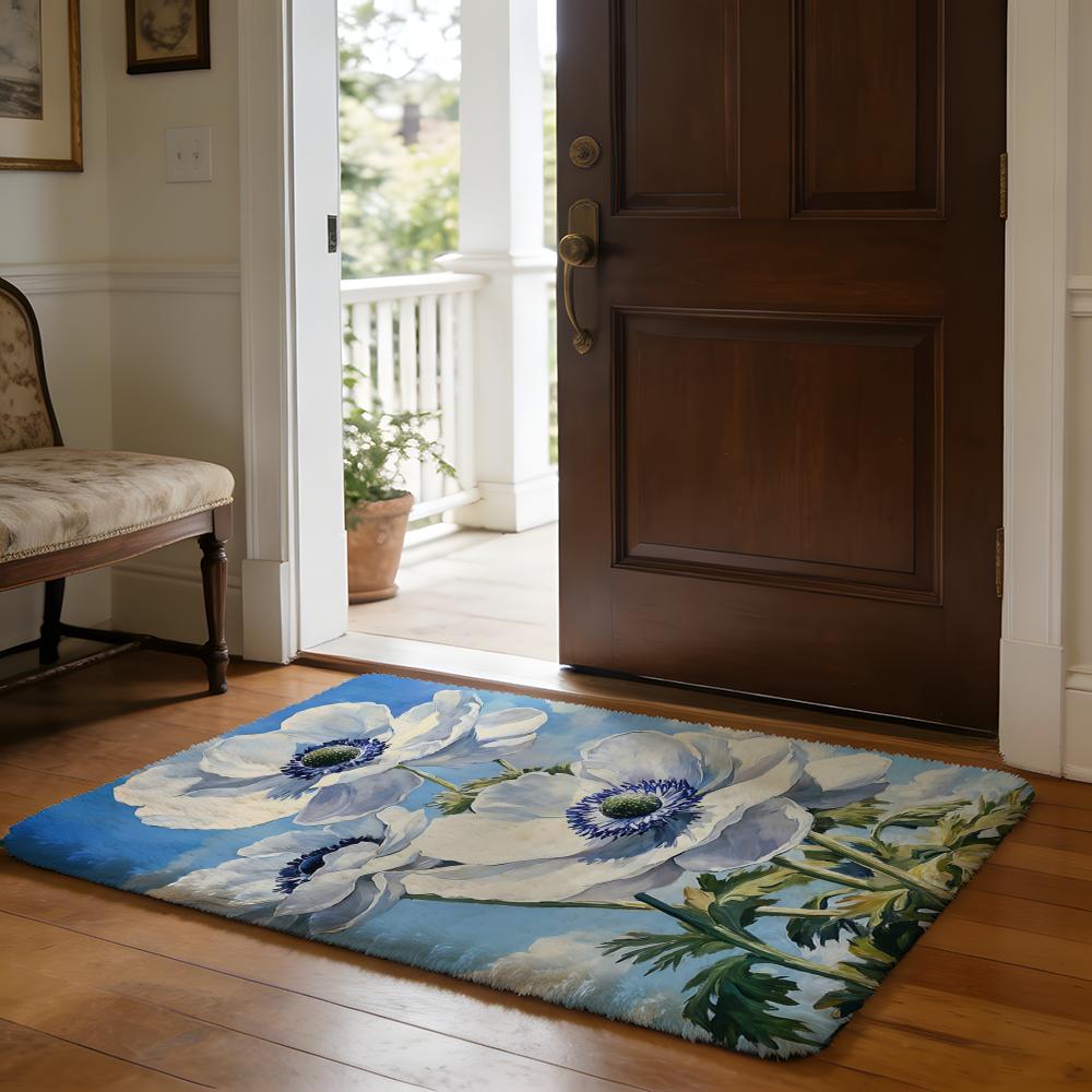 Bloom In Blue Morning Glory Bluebell Floor Mat Soft Flannel Absorbent Mat Non-Slip Rug Home Bedroom Bathroom