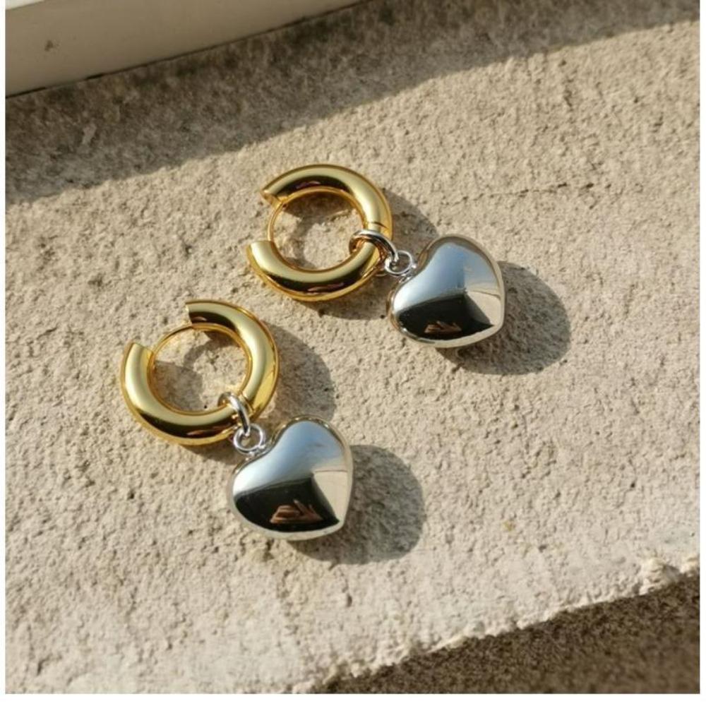 Personality Enfashion Metal Heart Dangle Korea Earrings for Women Charm Gold Color Hoop Earrings Luxury Jewelry Accessories Gift