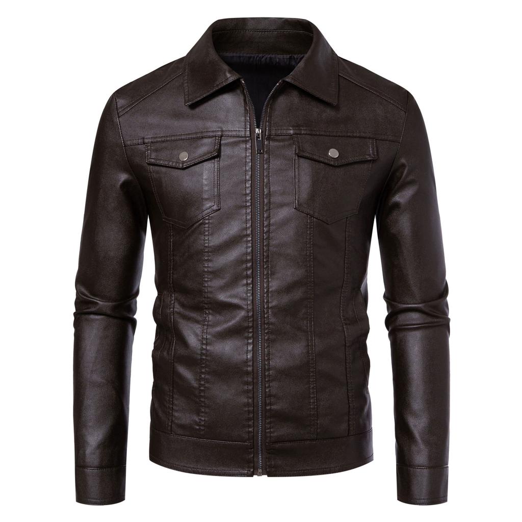 Men's Lapel Leather Jacket Autumn Oversized Slim Motorcycle Riding Suit PU Leather Waterproof Work Clothes