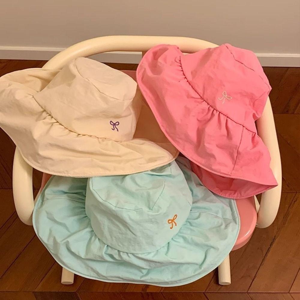Wide Brim Bow Bucket Hat Korean Women's Sun Hat Casual Fisherman Hat Mountaineering
