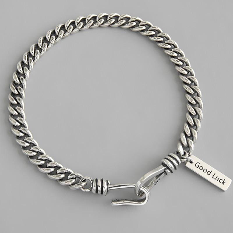 PANJBJ 925 Silve Beads Letters Bracelet for Women Girl Gift Punk Good Luck Simplicity Jewelry