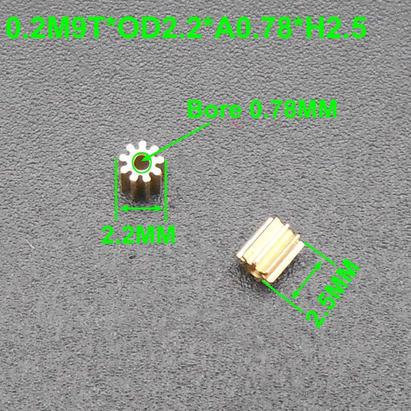 100Pcs/Lot 0.2M 9T 9T0.78A Small Brass Gear Spur Spindle Pinion 0.2 Modulus Bore Hole Aperture 0.78MM 9 Teeth OD 2.2MM L H 2.5MM
