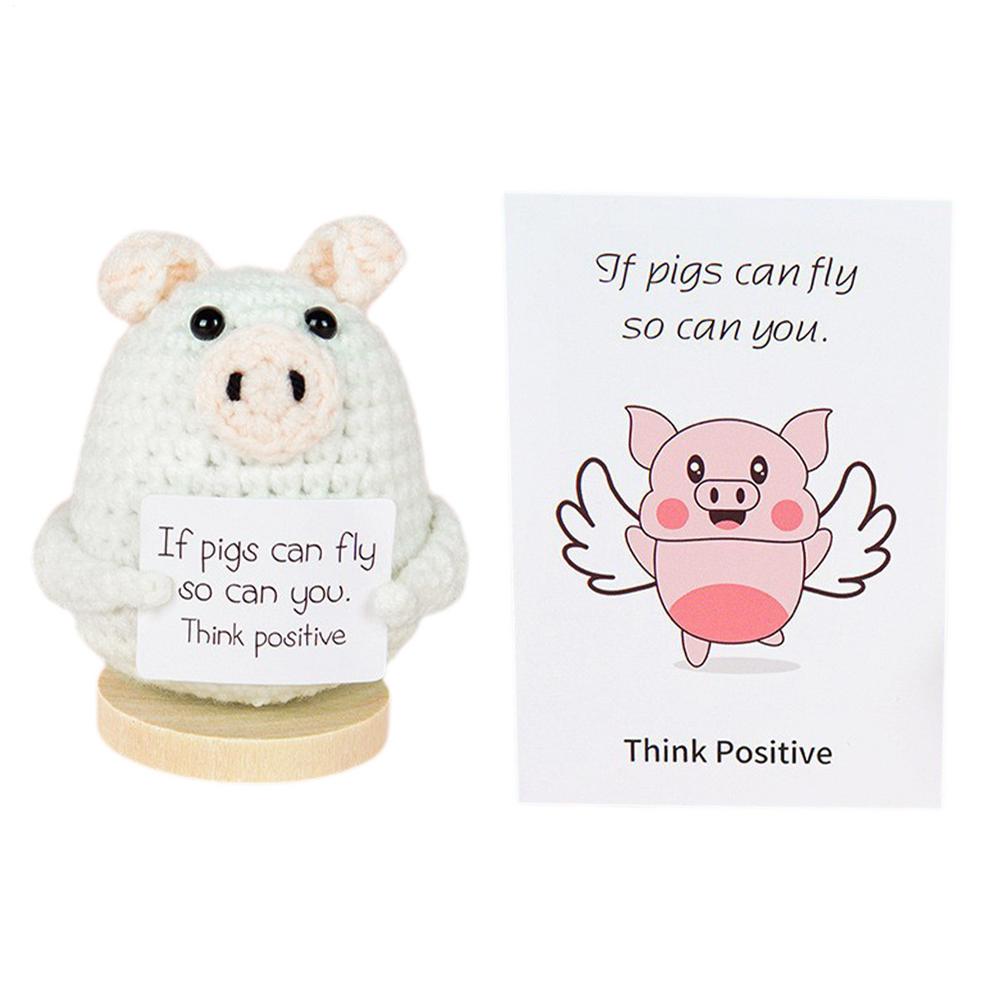 Positive Crochet Doll Encouragement Knitting Doll With Positive Card Funny Novelty Handmade Animal Cheer Up Decor For Home