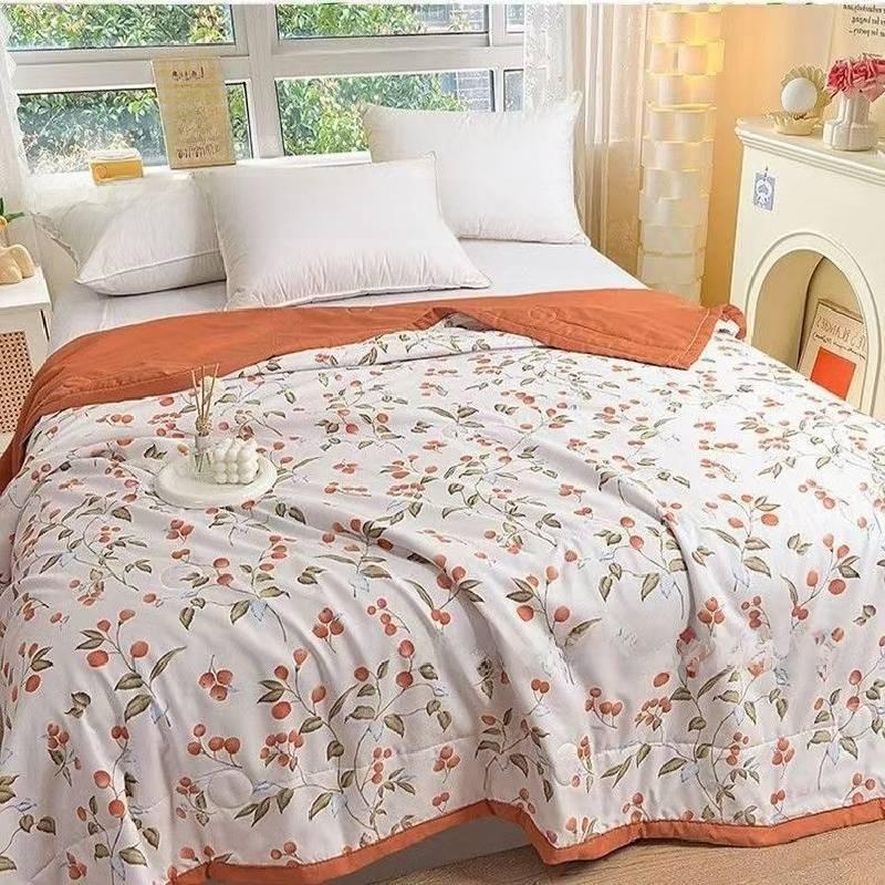 Summer Airy Lightweight Flower Printing Duvet With Quilting For Student Bedroom