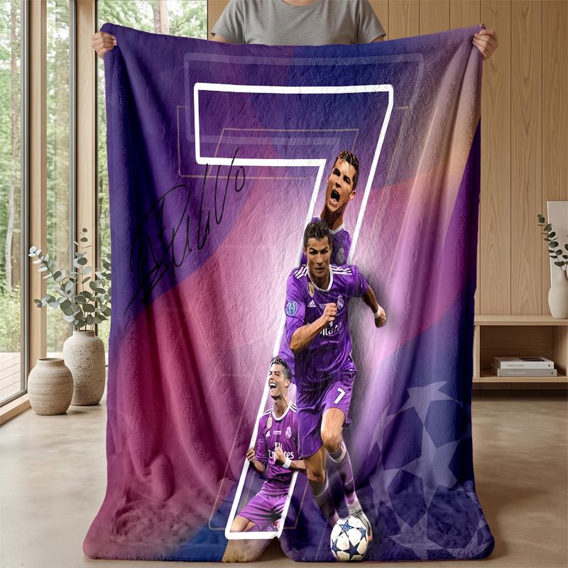 Cristiano Ronaldo Aufdruck Flanelldecke Hautfreundlich Warm Dekorativer Überwurf für Innen Couch Bett Tägliche Nutzung