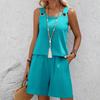 Ms. Shang's ,Color Round,Neck Sleeveless Shorts Set
