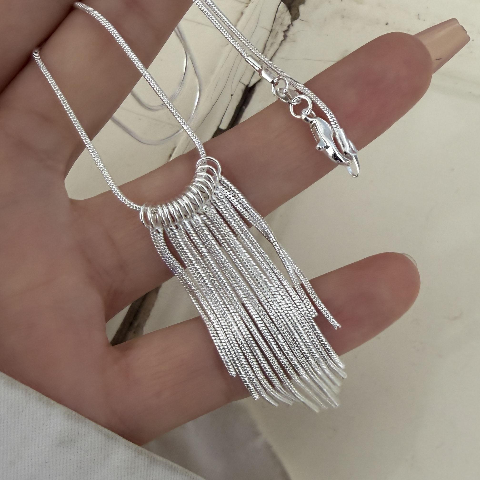 

S925 Sterling Silver Necklaces For Women Simple Minimalist Pendant Necklaces Long Tassel Chain Necklace Birthday Gift