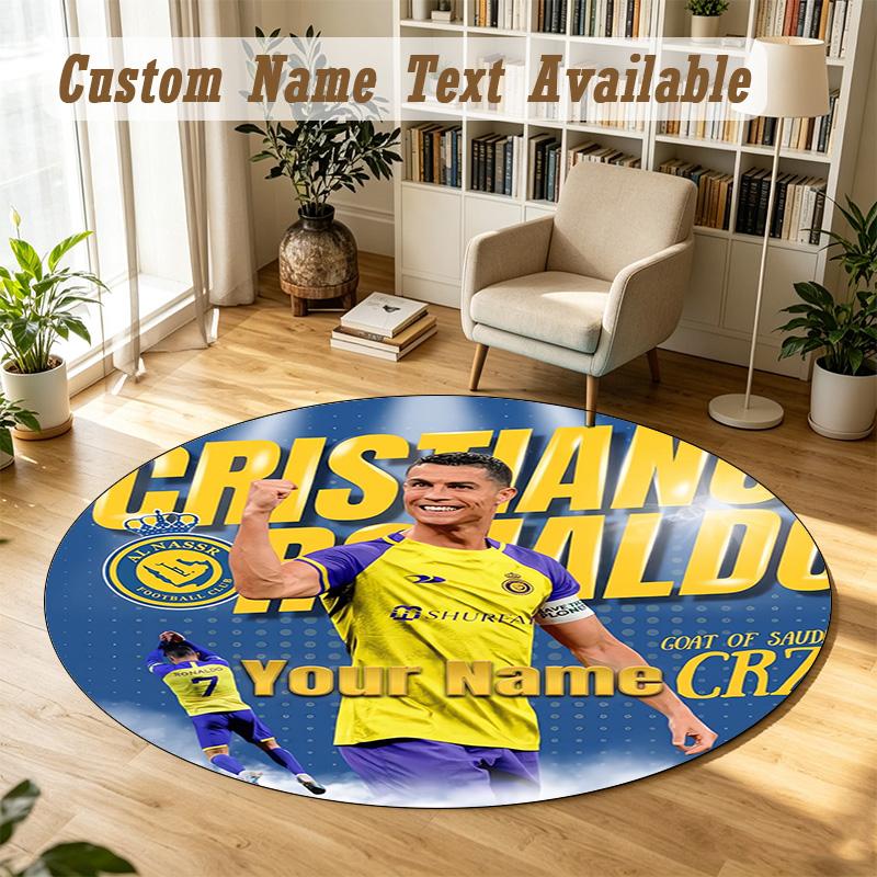 Round Rug Custom NameCristiano Ronaldo Pattern Non Slip Carpet Home Floor Decor