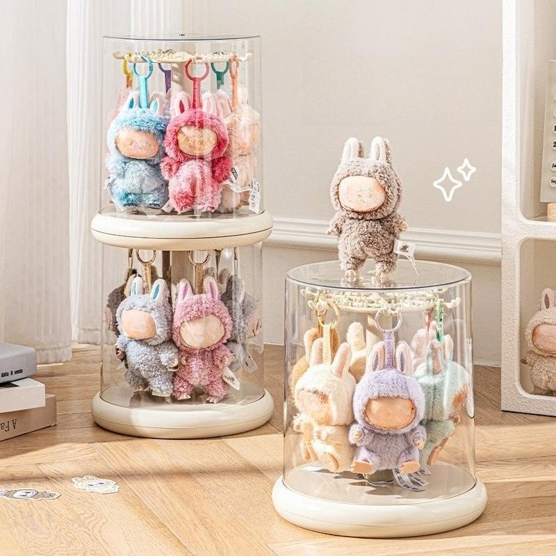 Transparent Rotating Display Box for Labubu Pendant Display Cabinet Large Capacity Dustproof Plush Doll Blind Box Display Case