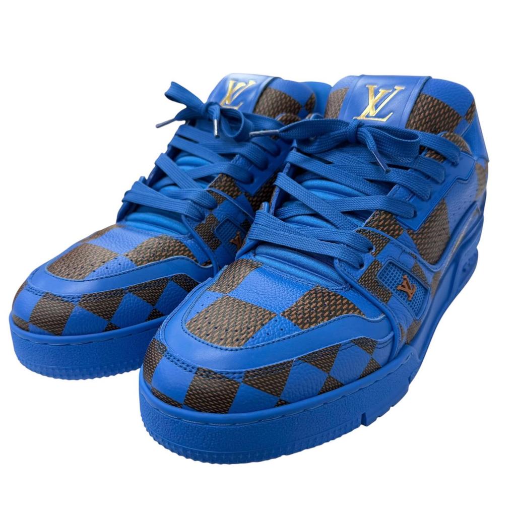 Excellent LOUIS VUITTON Low Cut Sneakers LV Trainer Line Damier Leather Mens 6 Used