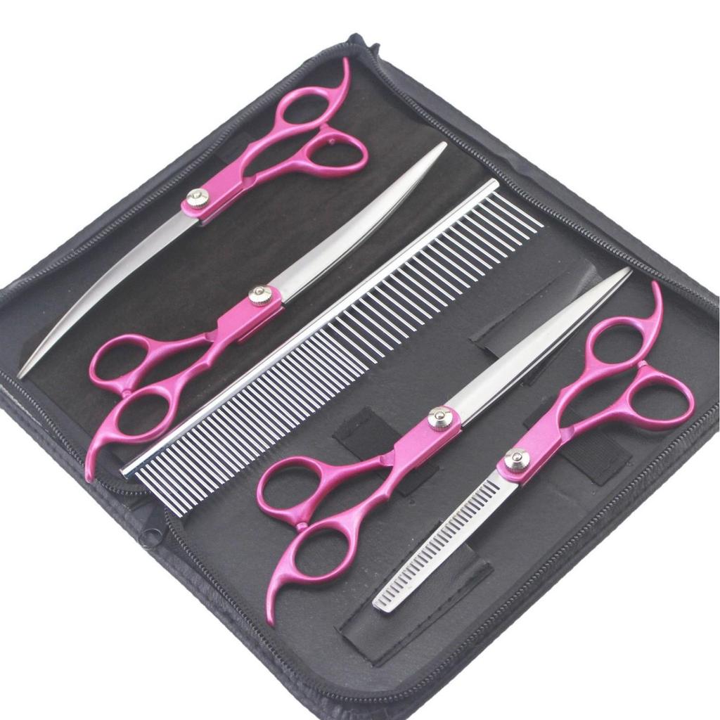 7" Gold Pattern 4-Piece Pet Grooming Scissors Set - Straight Shears with Separate Handle