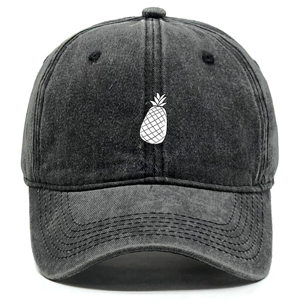 White Pineapple Print Adjustable Baseball Hat, Fruit Flat Cap Adjustable Strap Non-Stretch Fabric Solid Trendy Snapback Baseball Cap