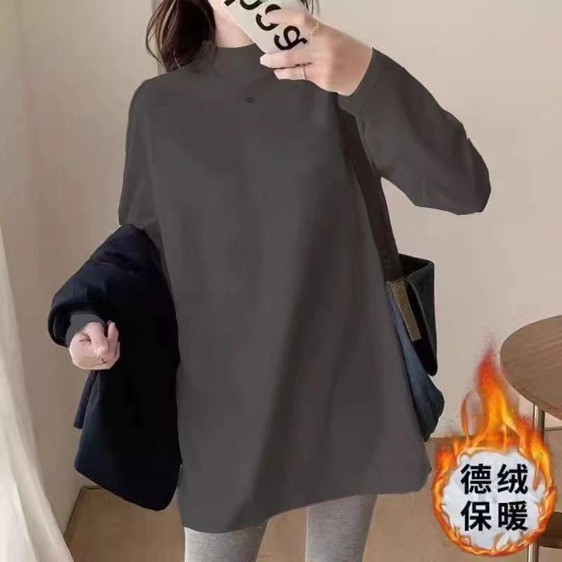 Long-sleeved T-shirt Women Mid-length Bottoming Shirt Half Turtleneck Spring and Autumn New Loose Korean Style Inner Top
