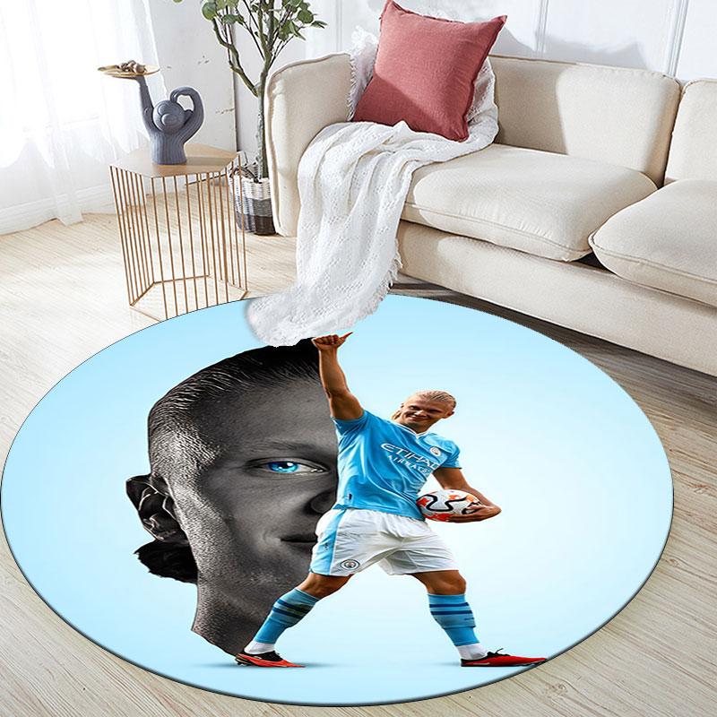 Haaland9 Printed Round Rug, Non Slip Washable Circular Carpet For Living Room Bedroom Playroom, Sports Fan Decor, Holiday Birthday Gift