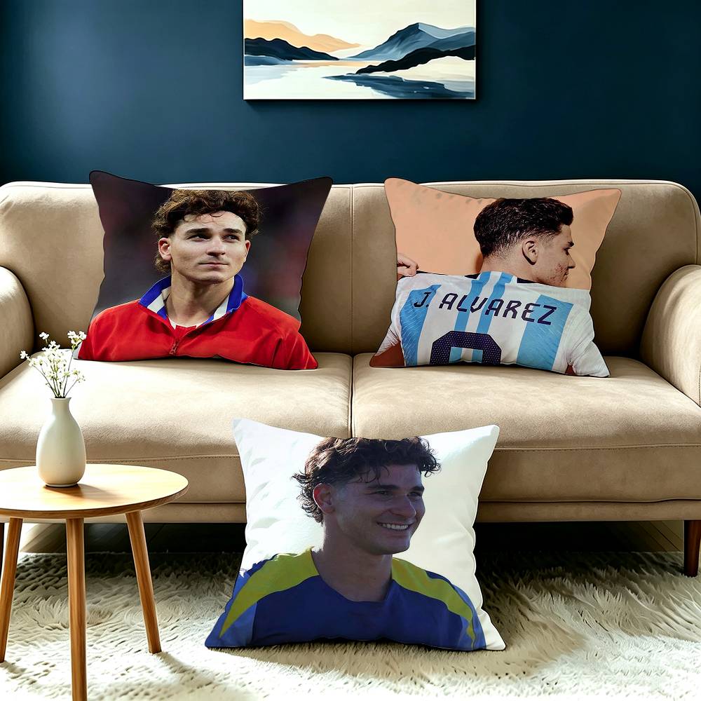 Football Star Julian Alvarez Pillow Case Square DoubleSided Sofa Cushion Cover Bedroom Bedside Pillow