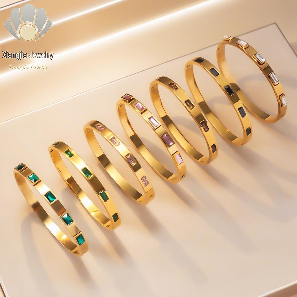 Emerald Square Diamond Titanium Steel Star Bangle - Luxury European/American Bracelet for Women