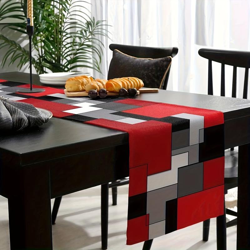 Geometryczny Abstractowy Biegacz na Stół, Styl Mondriana Nowoczesna Dekoracja Stołu, Minimalistyczny Obrus na Stół Jadalny