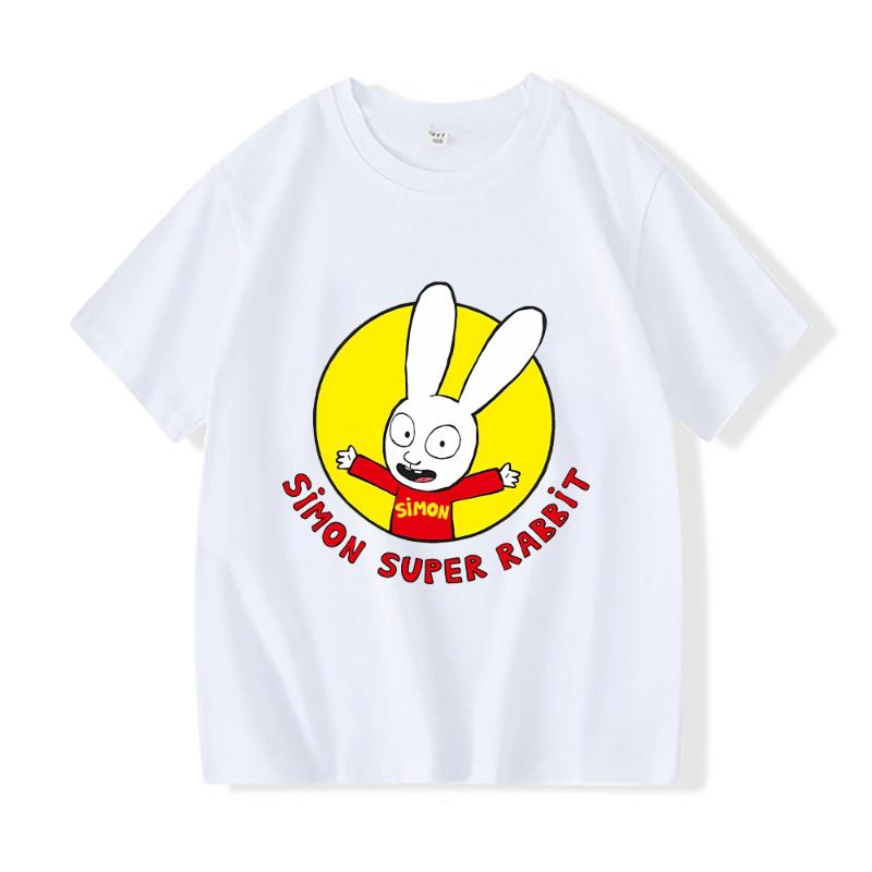 

Simon Super Bunny T-Shirt Funny Kids Boys Round Neck Short Sleeve Top Spring Summer Girls Casual Cartoon Pattern Clothing M