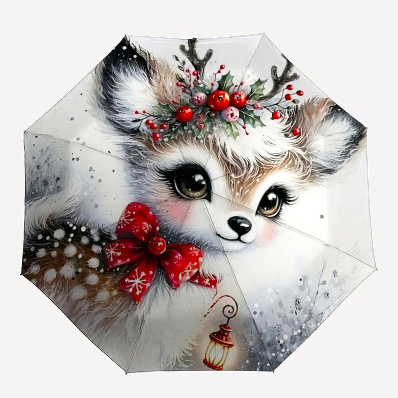 1pc Christmas Deer with Antlers Automatic Opening and Closing Folding - A Good Choice for Gifts, Fashionable and Convenient Umbrella With Cute Cartoon