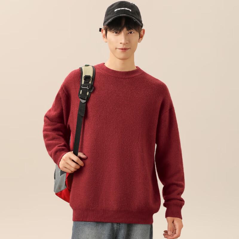 MINISO Men's Premium Relaxed Fit Plush Warm Crew Neck Sweater