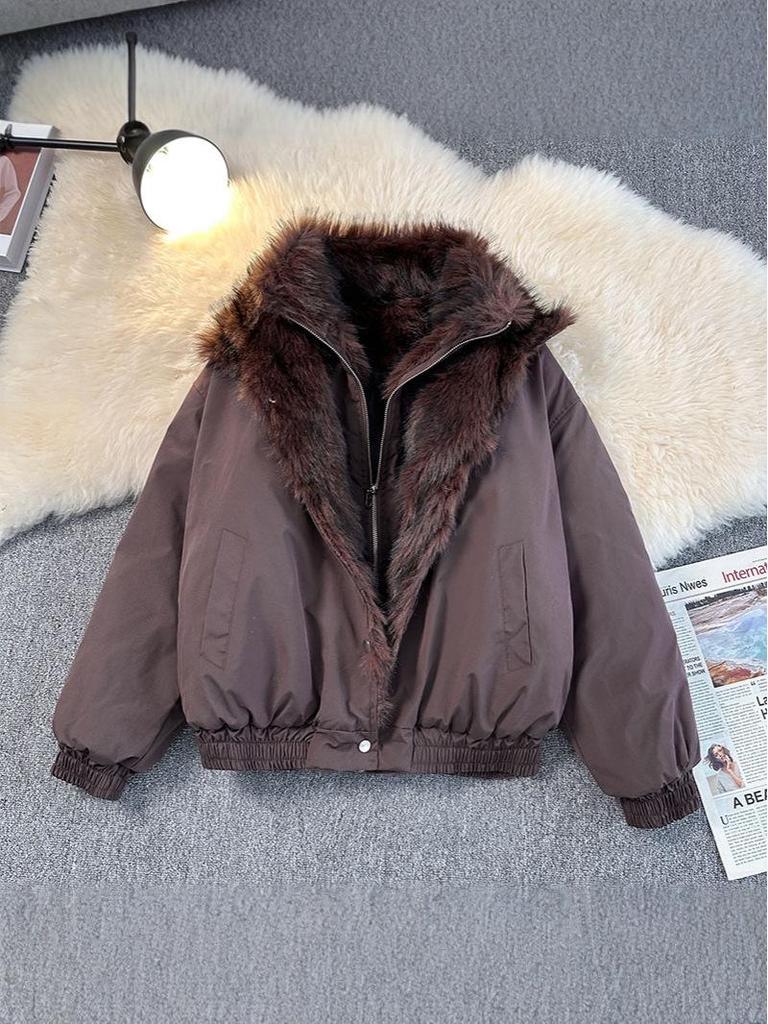 Polar Wolf King Men's Thick Fur Collar Cotton Jacket - Warm, Loose, Versatile, Trendy Coat