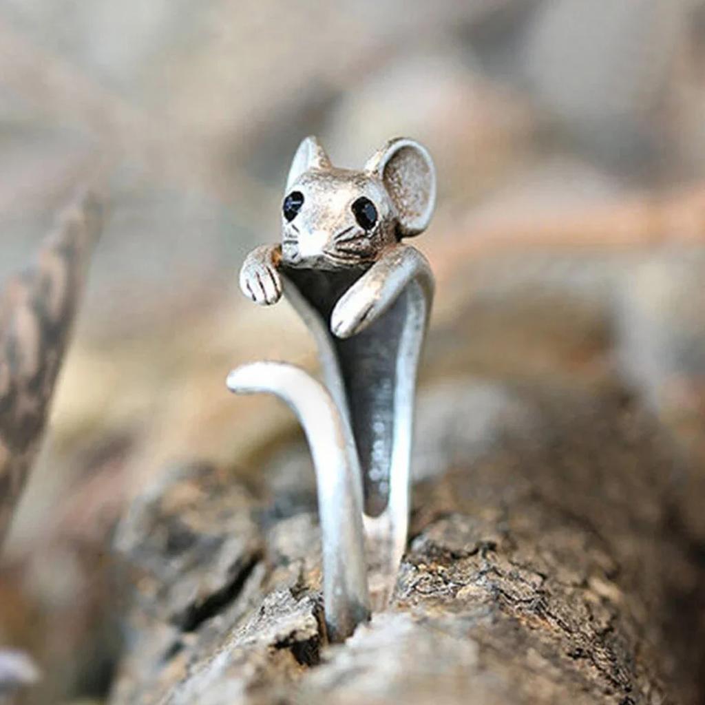 New European American Vintage Mouse Ring Adjustable Hip Hop Party Opening Style Fashion Gold Color Metal Accessory