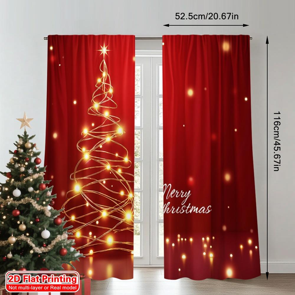 2 szt. płaski nadruk 2D Wesołych Świąt Popularna zasłona Złota Błyszcząca Choinka Poliester Bez prądu Świąteczna