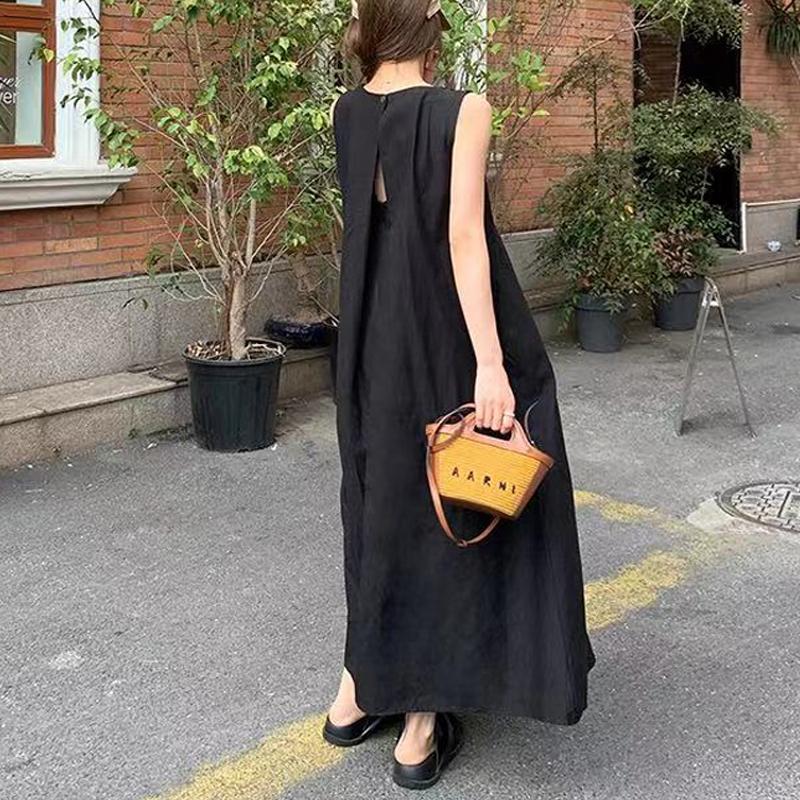 Móda Léto Bez rukávů Dámské Elegantní Dlouhé Šaty Vycházkové Design s holými zády Kulatý výstřih A-linie Společenské šaty Dámské Ležérní Jednoduché Jednobarevné Oblečení