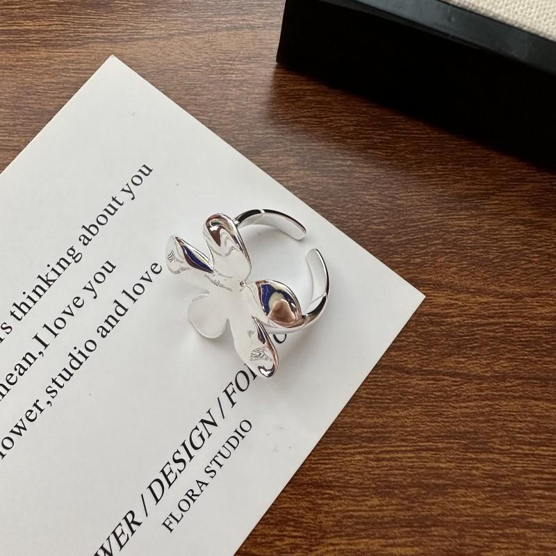 925 Sterling Silver Exaggerated Big Flower Adjustable Rings For Women Luxury Quality Jewelry Accessories Wholesale Jewellery