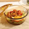 Demars Heat-Resistant Glass Food Storage Container Microwave Lunch Box for Office Workers Amber Large Round 1000ml