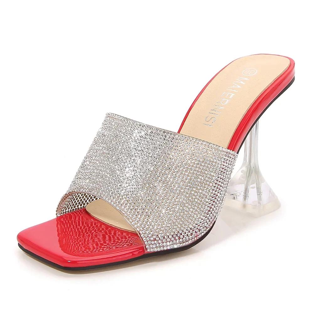 Fashion Colorful Crystal Stone Stripes Slippers Luxurious Rhinestone Sandals Bling Bling Multicolor Summer Shoes Strange Heels Sandals
