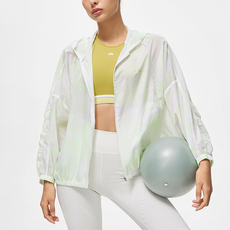 Li Ning Fitness Series Jednobarevná mikina s kapucí na zip ochrana proti slunci větru dámské svrchní oblečení fluorescenční zelená AFDT544-1